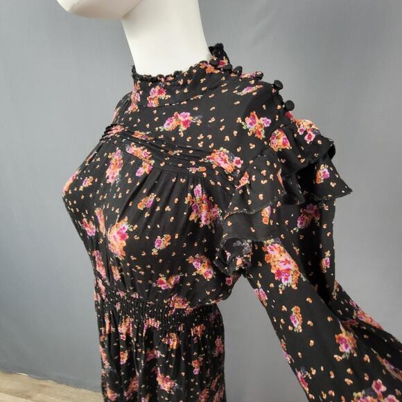 Angie Maxi Dress L Floral Ruffle Tiered Romantic Cottagecore Rayon - Picture 2 of 10